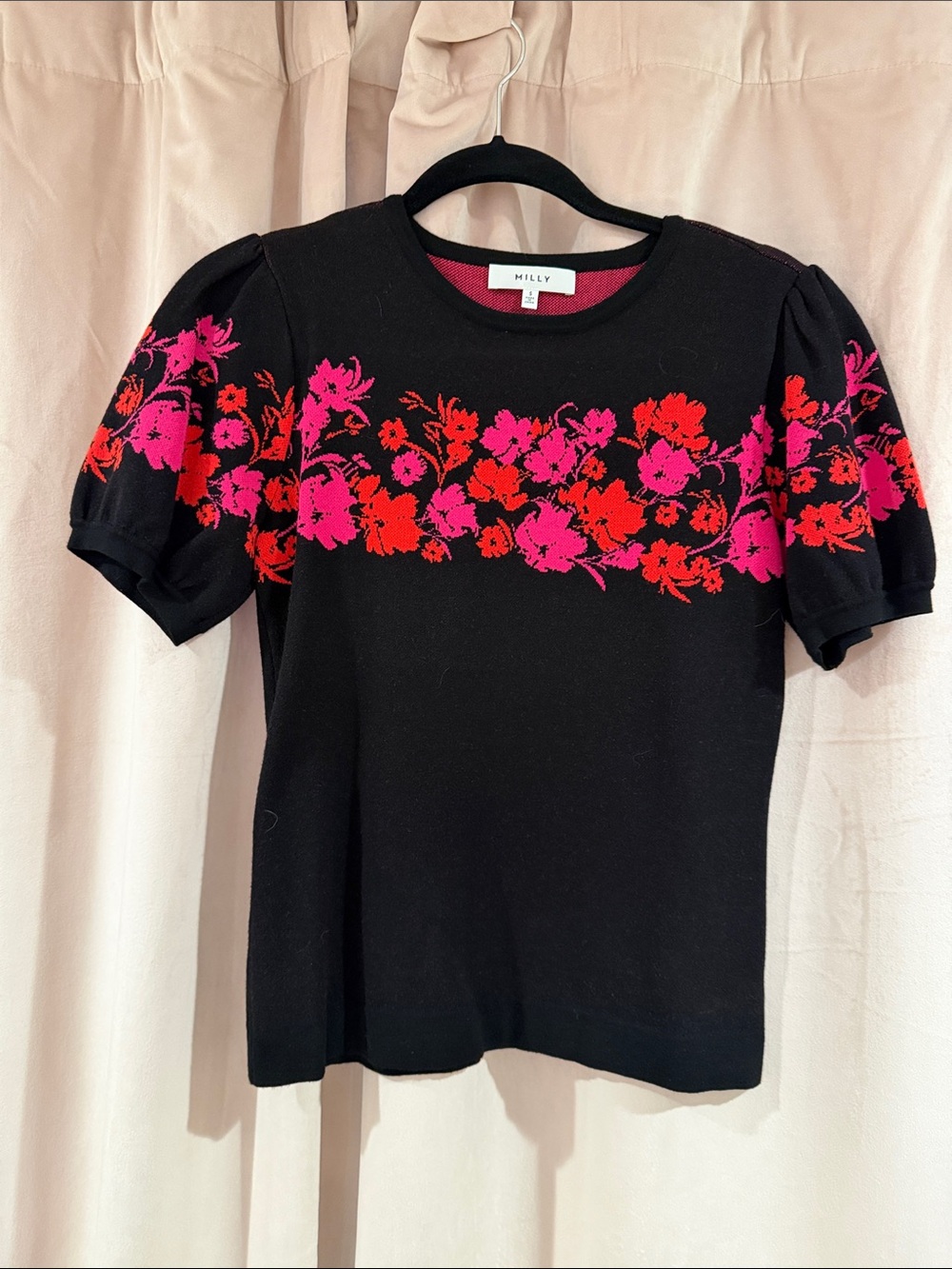 Milly Black Top with Pink and Red Floral Band